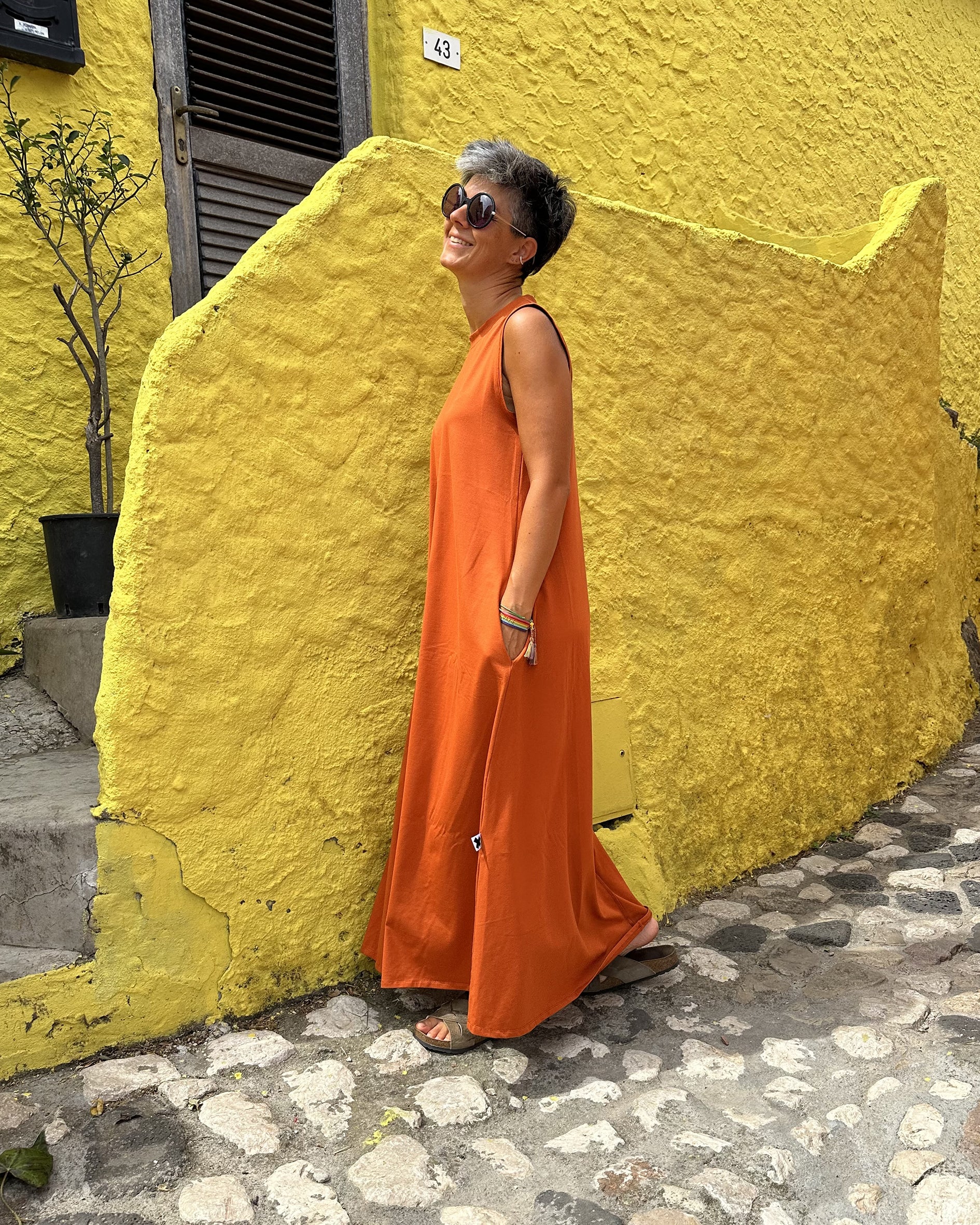 Abito lungo cotone Jersey con tasche