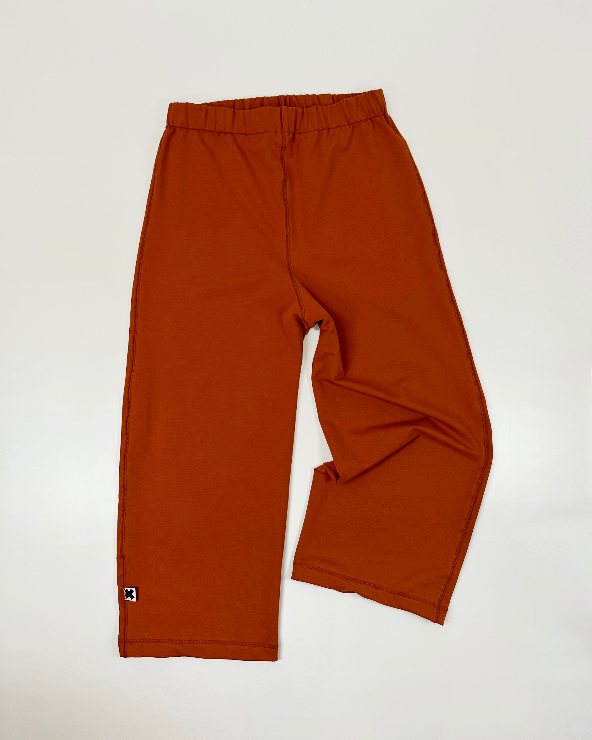 Pantalone a palazzo in cotone, cuciture a vista, elastico in vita, handmade