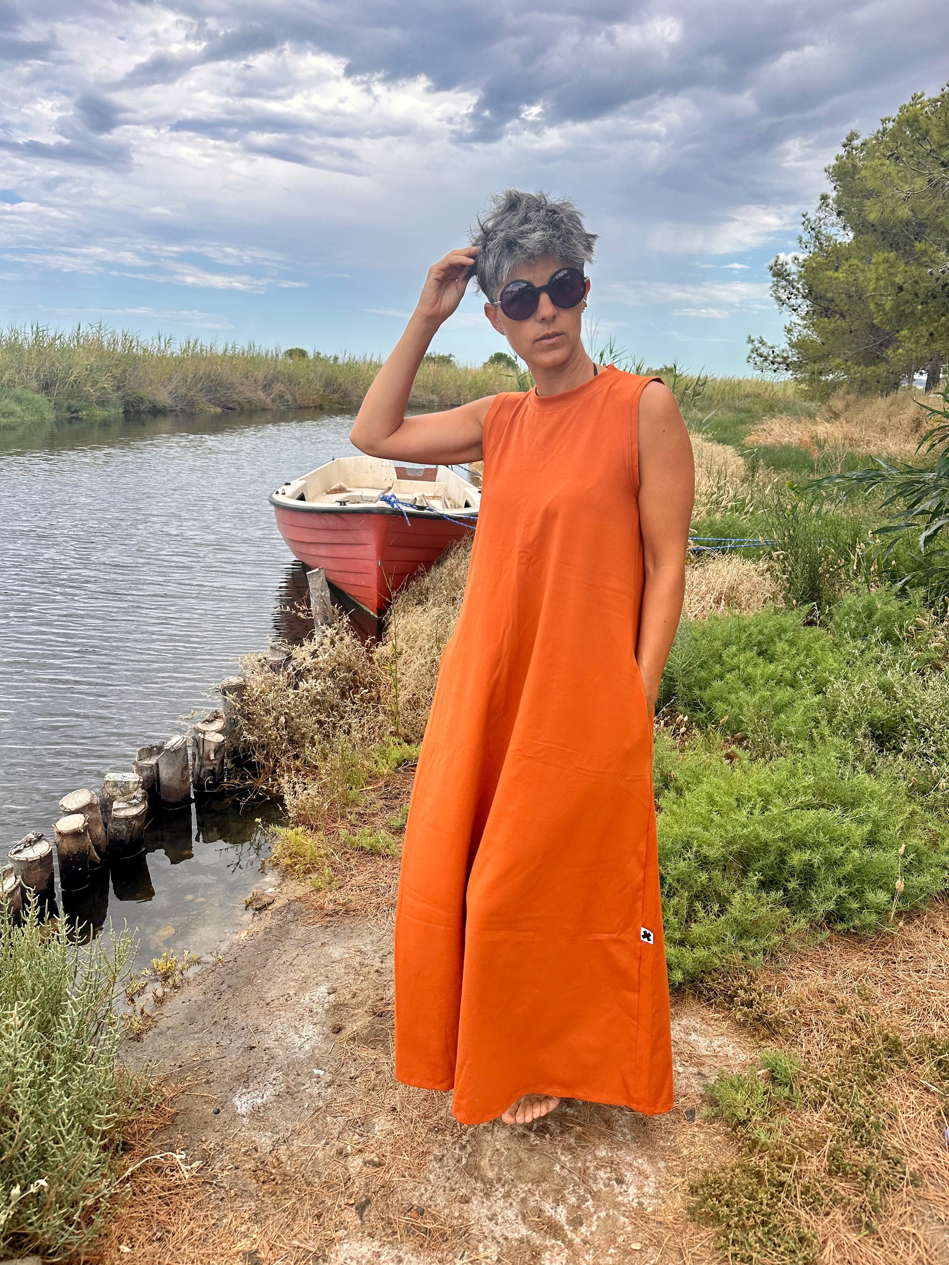 Abito lungo cotone Jersey con tasche