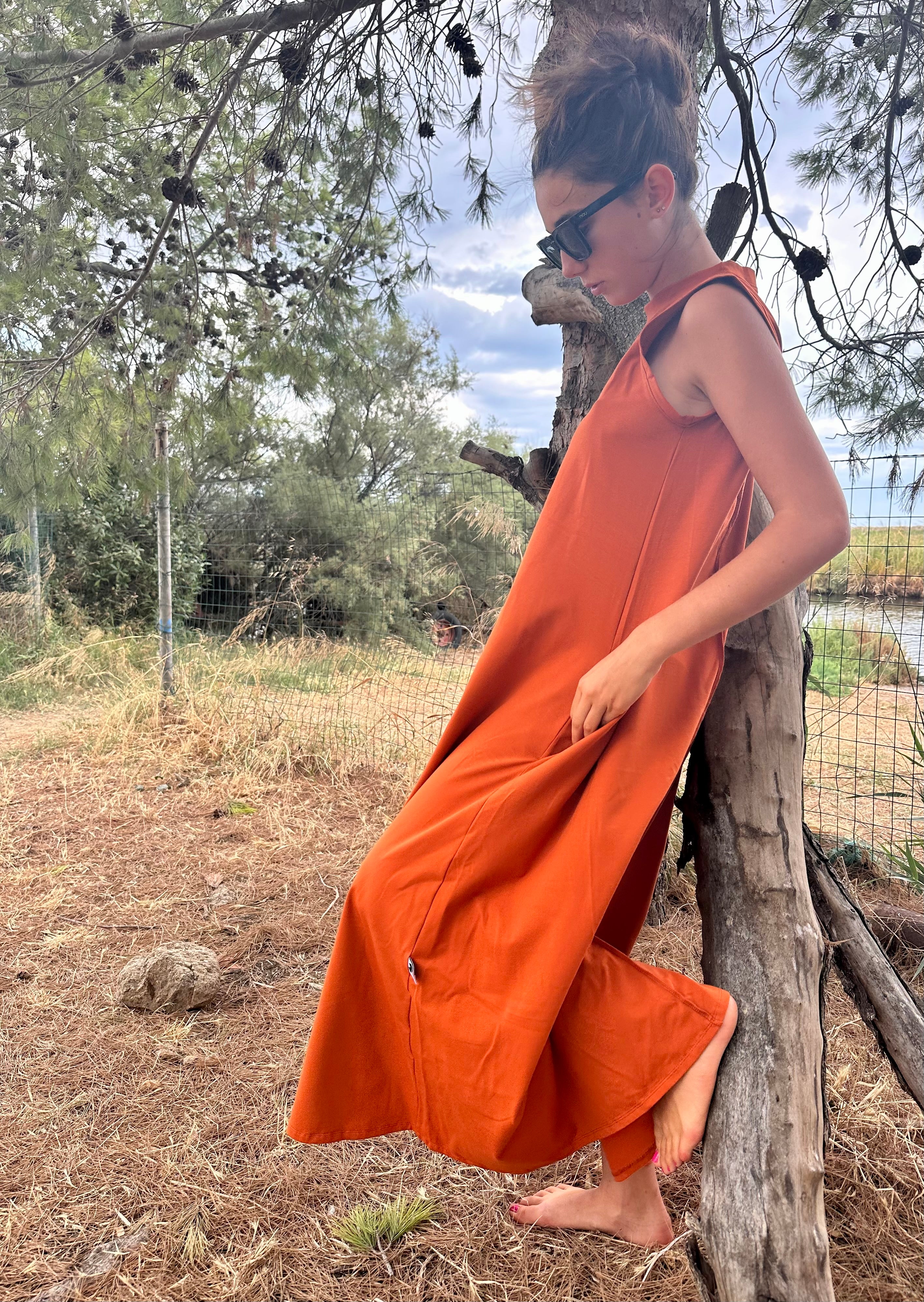 Abito lungo cotone Jersey con tasche