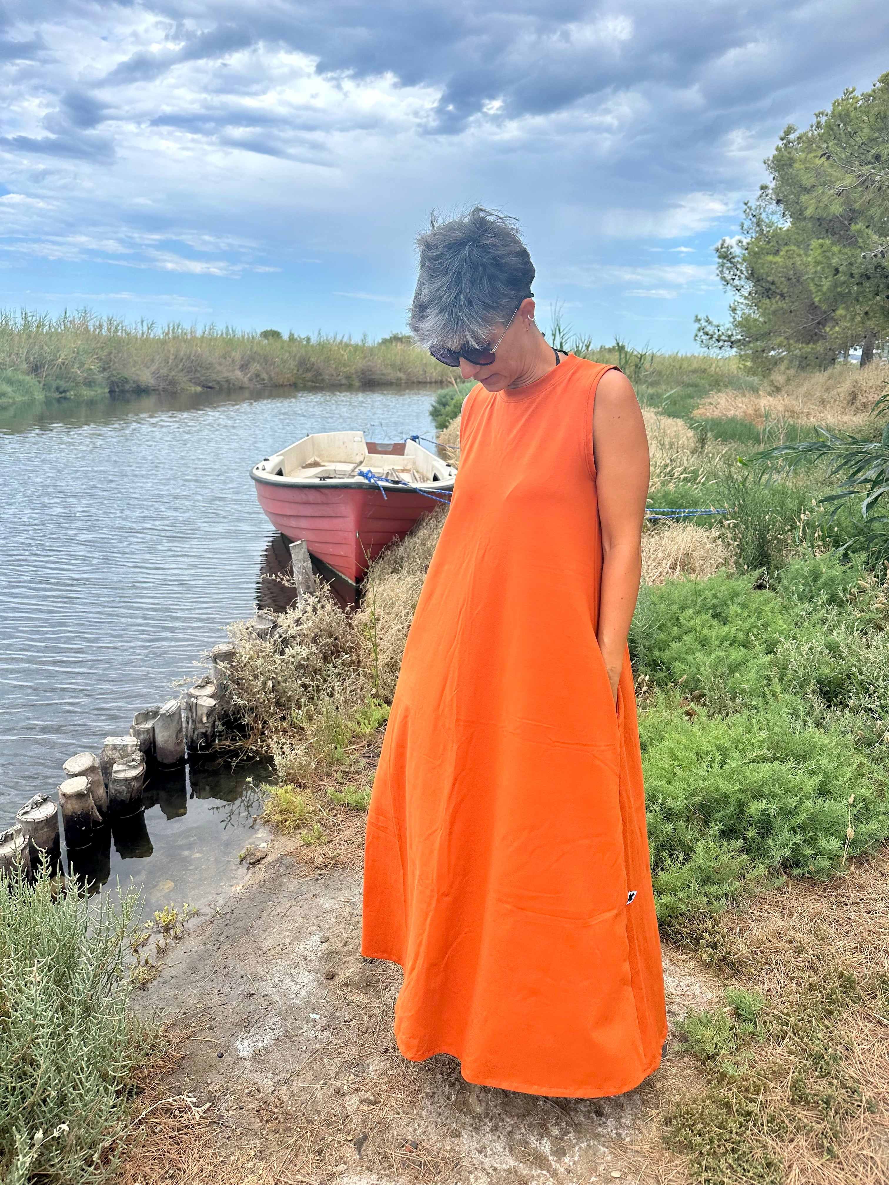 Abito lungo cotone Jersey con tasche