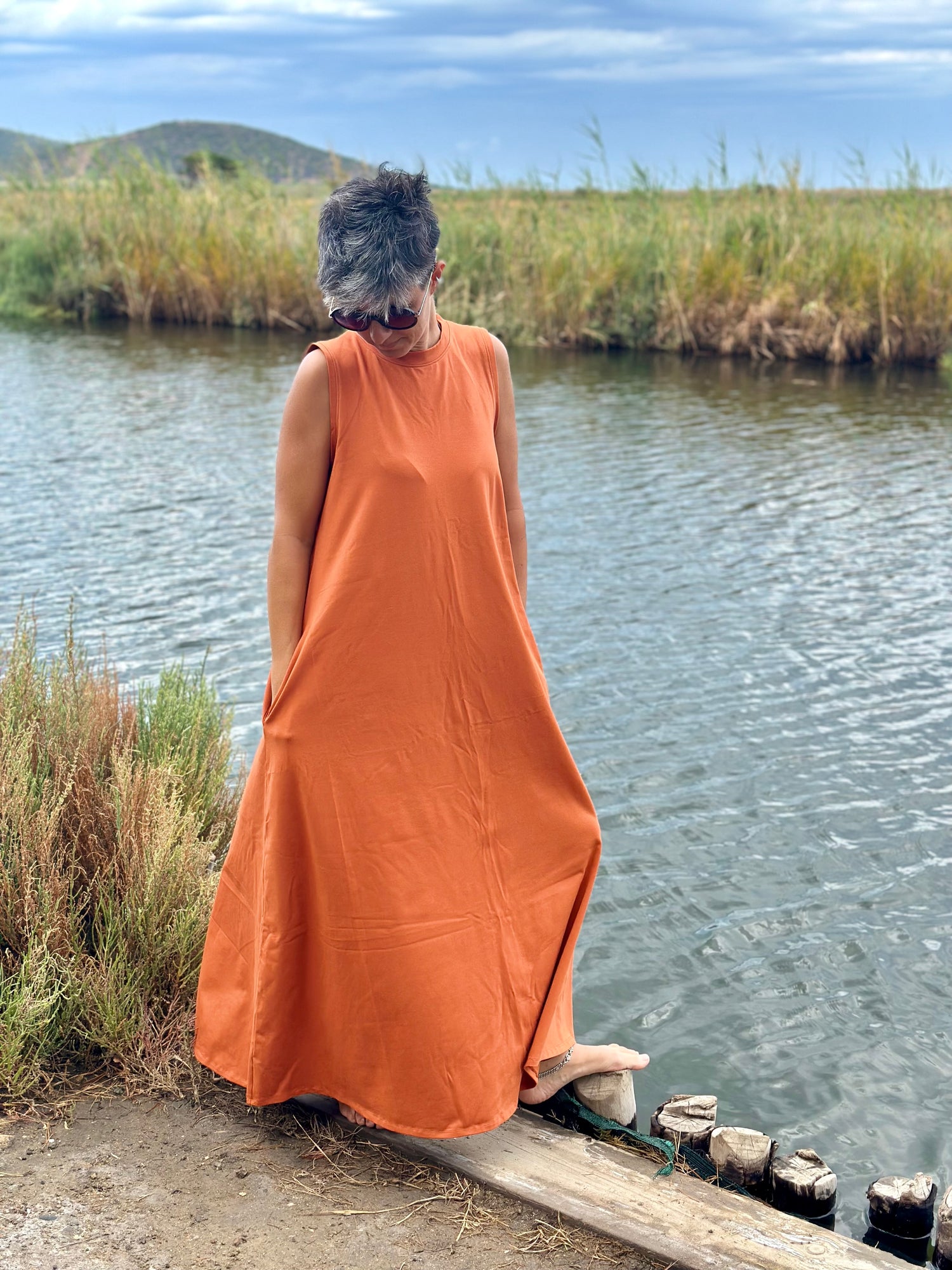 Abito lungo cotone Jersey con tasche