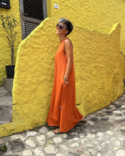 Abito lungo cotone Jersey con tasche