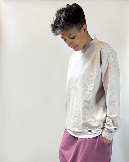 Felpa girocollo cotone handmade, tessuto di qualità