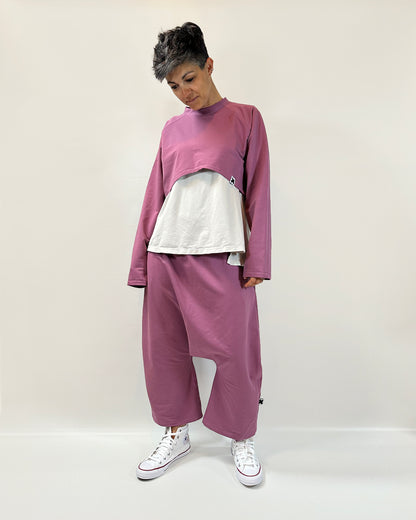 Felpa cropped cotone French Terry, handmade, tessuto di qualità