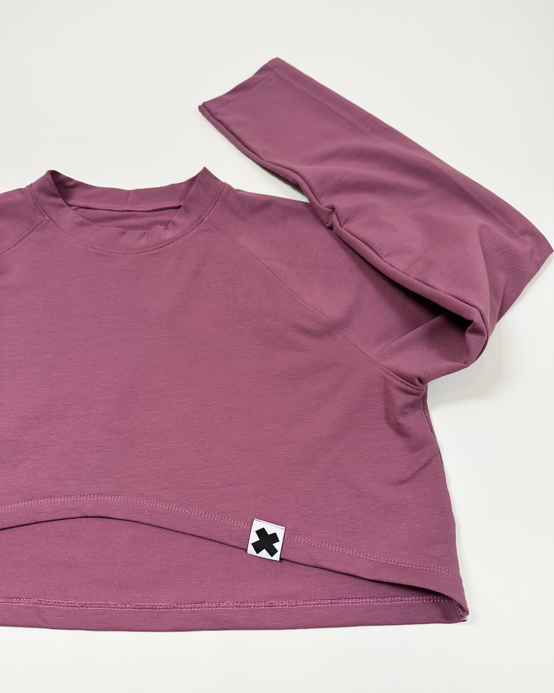 Felpa cropped cotone French Terry, handmade, tessuto di qualità