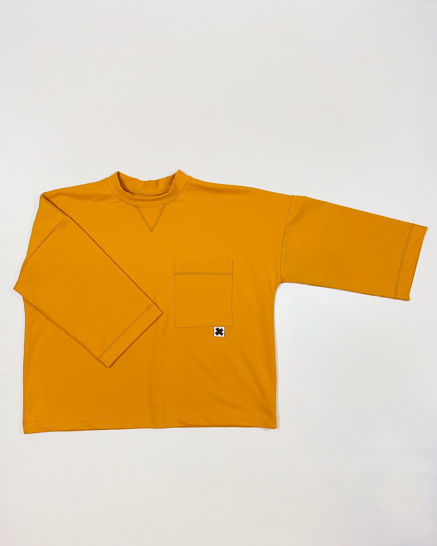 Felpa manica trequarti girocollo, ampia taglio dritto, cotone, Handmade