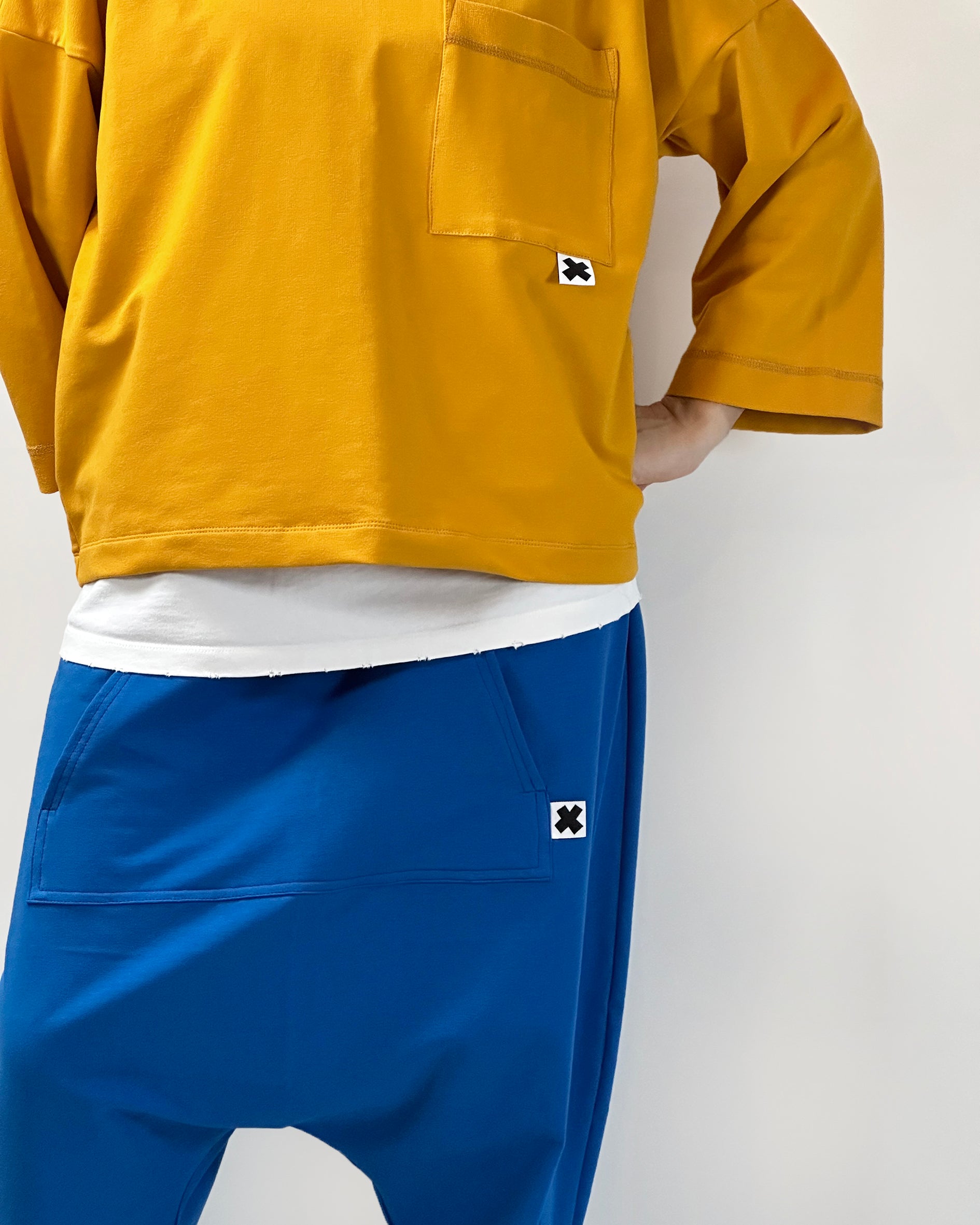 Felpa manica trequarti girocollo, ampia taglio dritto, cotone, Handmade