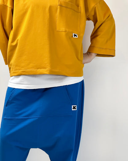 Felpa manica trequarti girocollo, ampia taglio dritto, cotone, Handmade