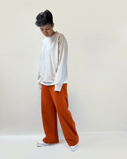 Pantalone a palazzo in cotone, cuciture a vista, elastico in vita, handmade