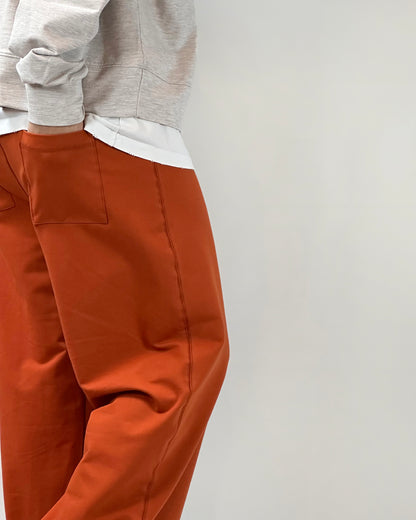 Pantalone a palazzo in cotone, cuciture a vista, elastico in vita, handmade