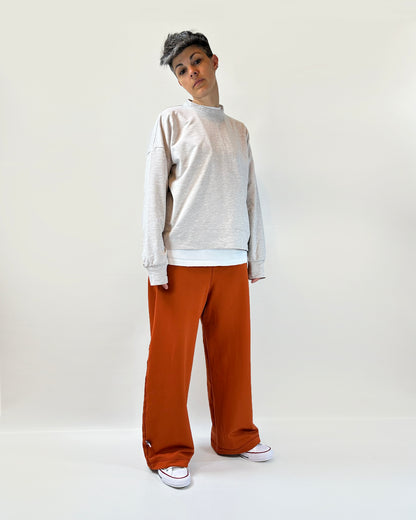 Pantalone a palazzo in cotone, cuciture a vista, elastico in vita, handmade