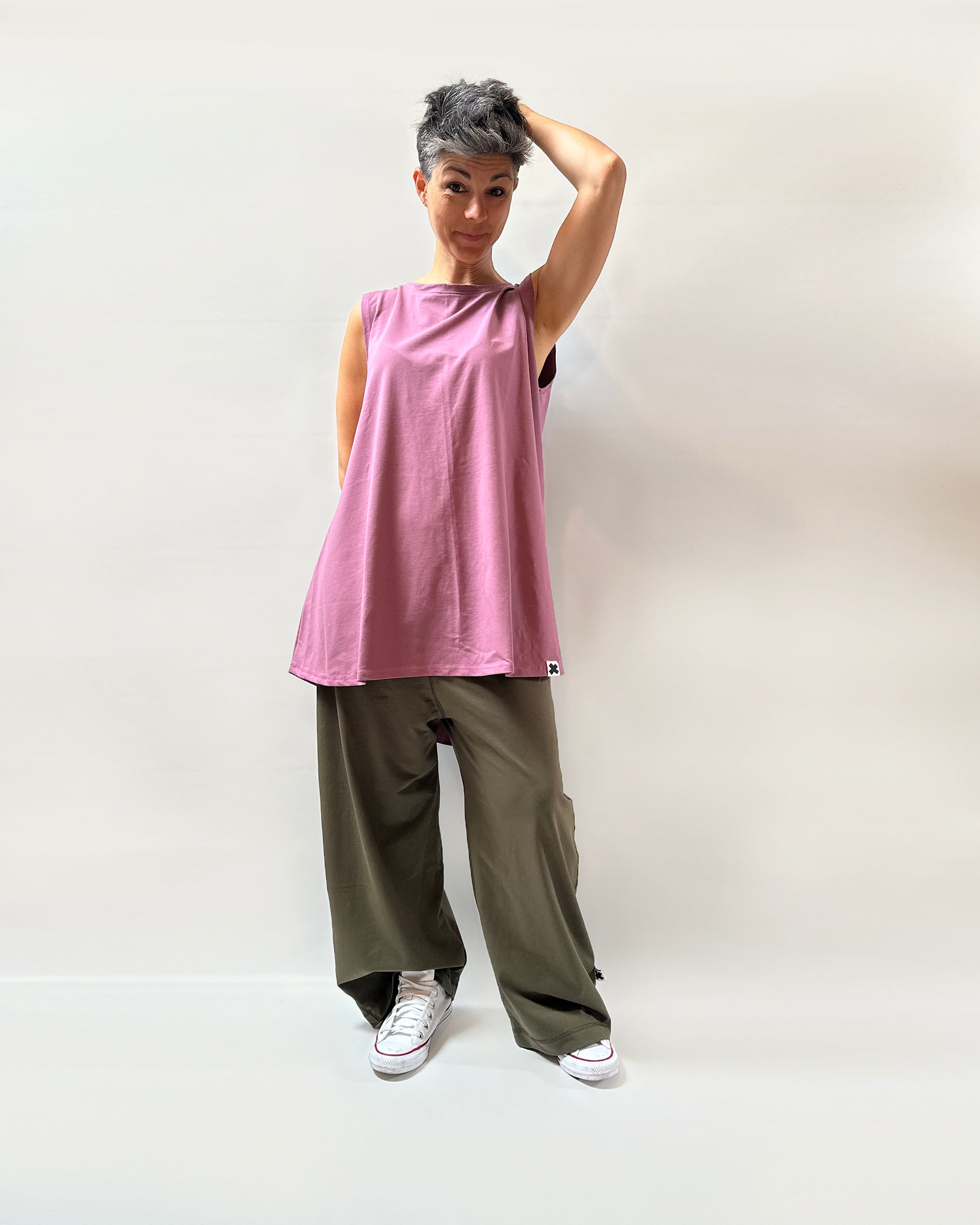 Canottiera lunga dietro cotone jersey oversize