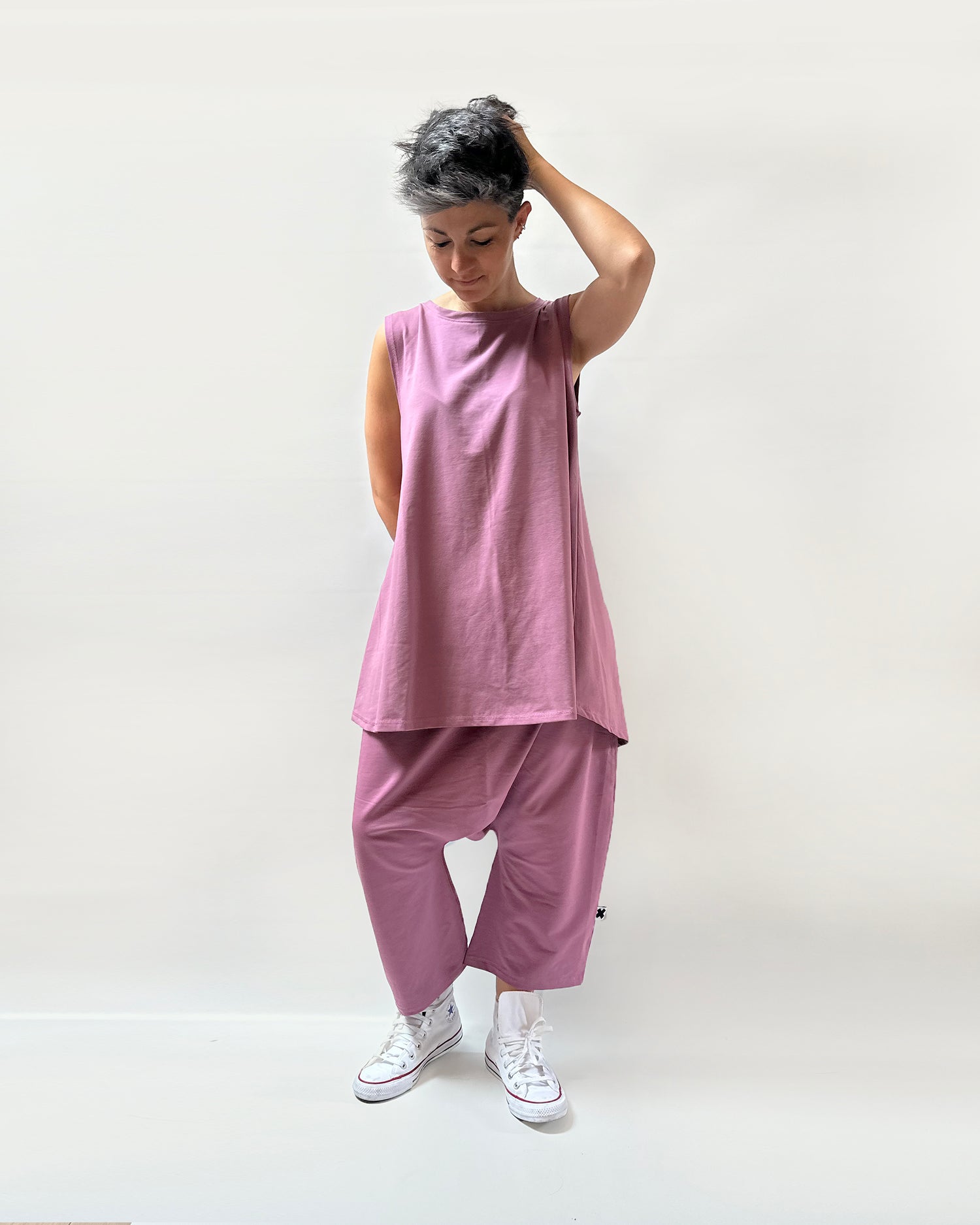 Canottiera lunga dietro cotone jersey oversize