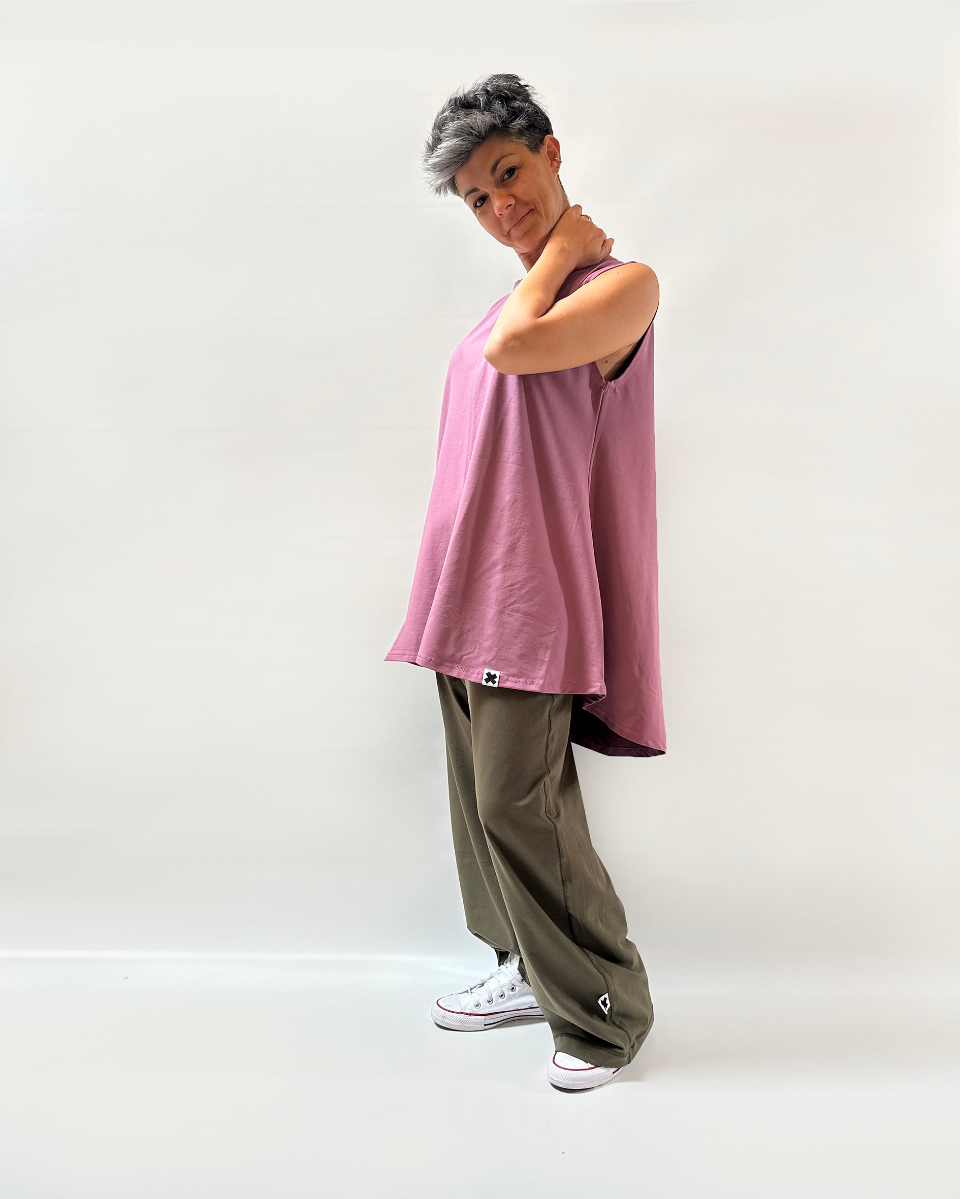 Canottiera lunga dietro cotone jersey oversize