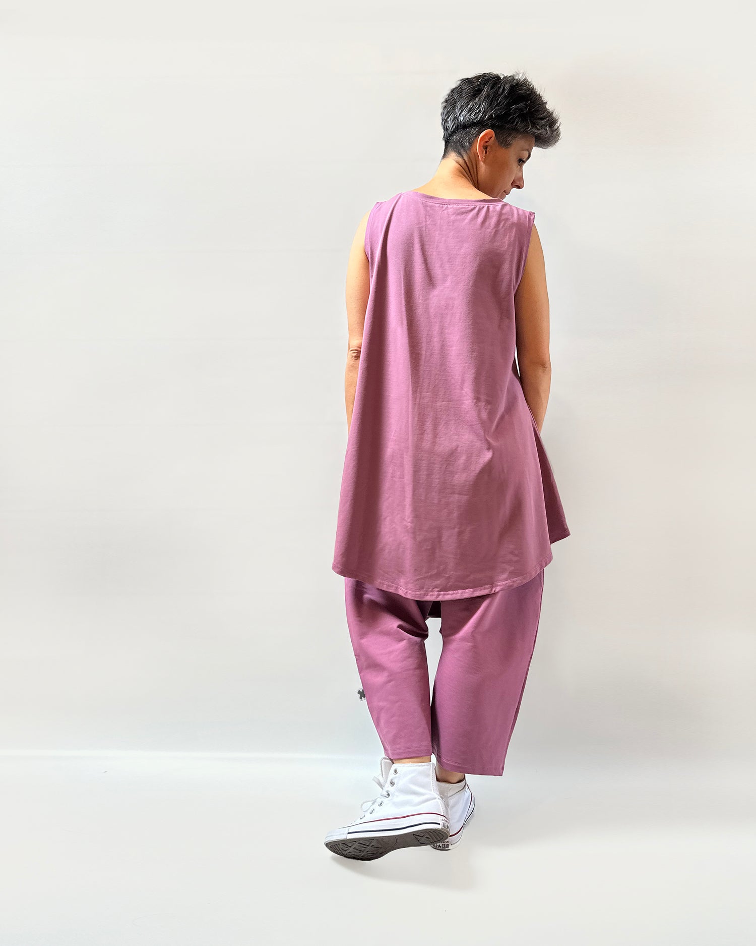 Canottiera lunga dietro cotone jersey oversize