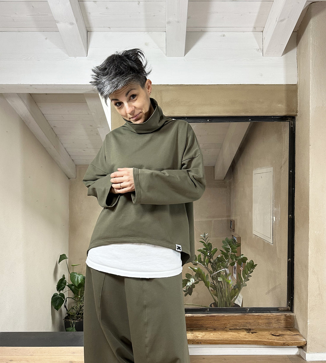 Felpa Asimmetrica Cotone Felpato