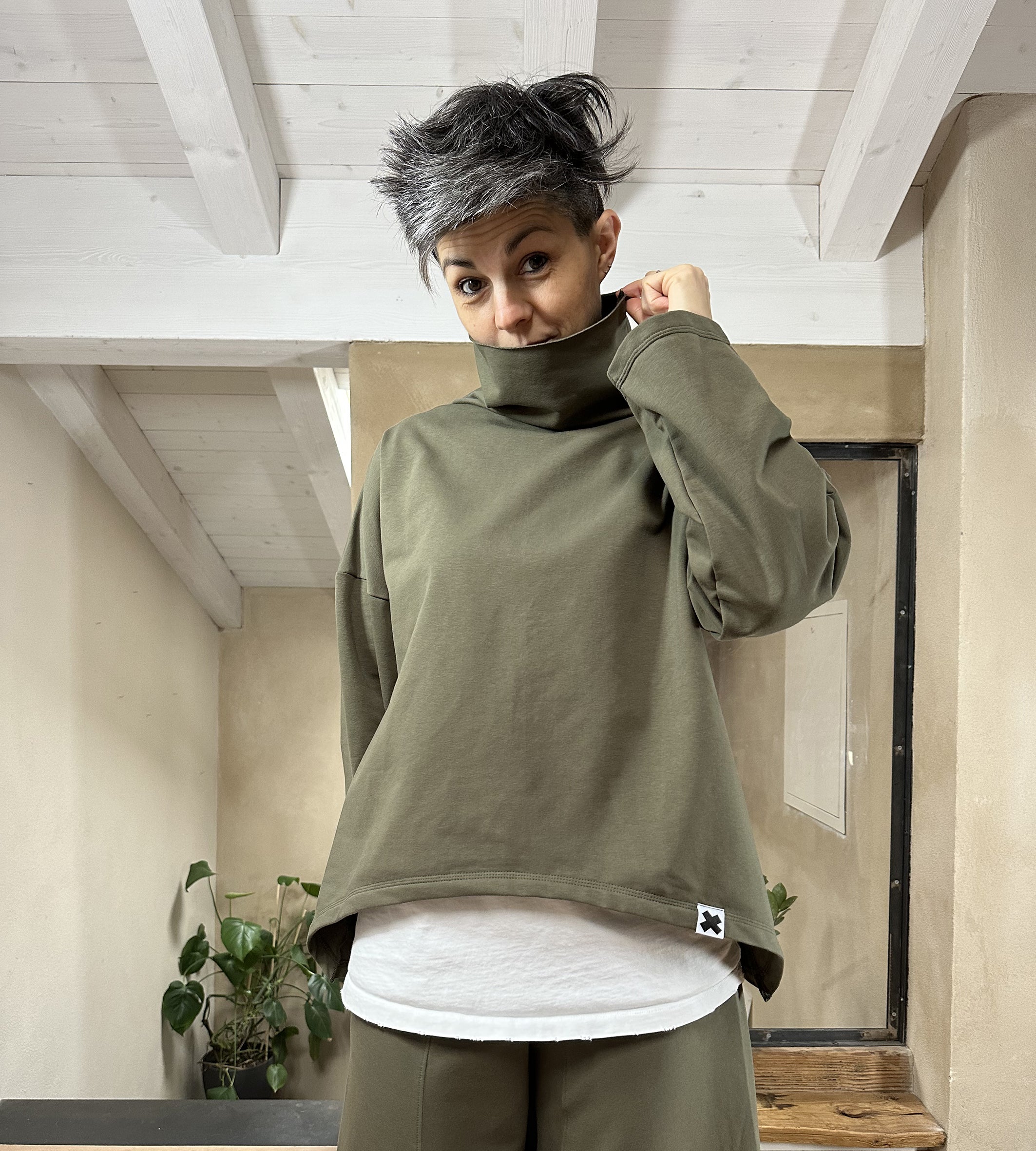 Felpa Asimmetrica Cotone Felpato